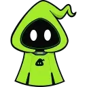 Green ghost mascot with a pointed hood