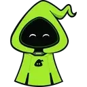Green ghost mascot with a pointed hood