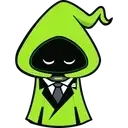 Green ghost mascot with a pointed hood