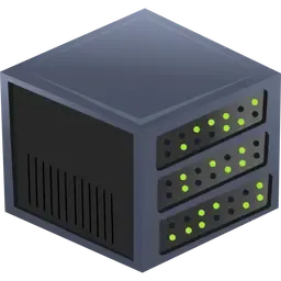 Stylized illustration of a server rack with a green binary pattern on its drive bays