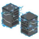 Two server towers wrapped in blue electric arcs