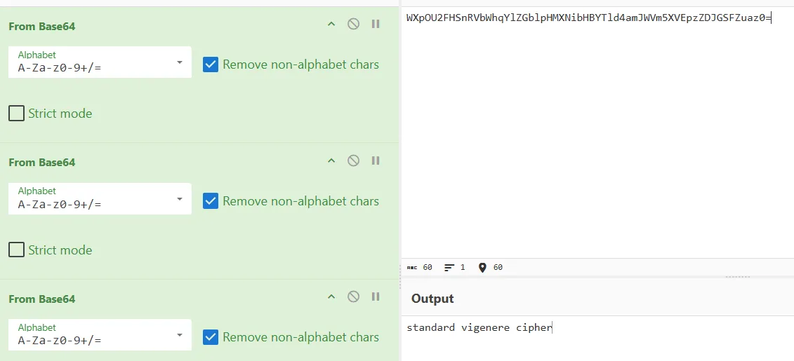 CyberChef decoding the triple-Base64 string