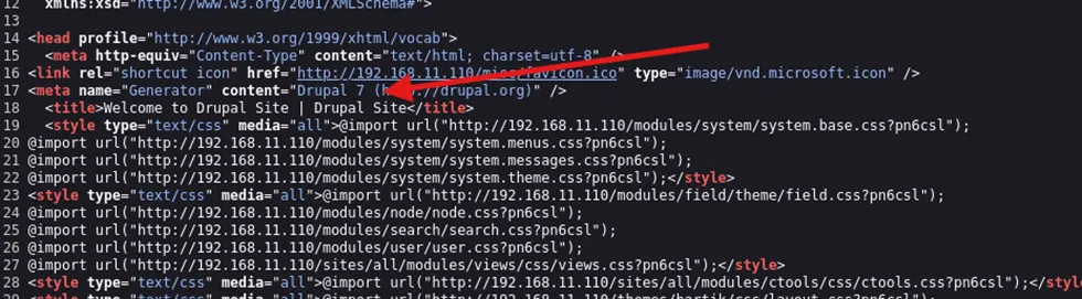 Drupal version confirmed in page source