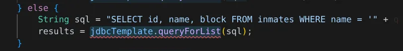 Source confirming the query has exactly 3 columns: id, name, block