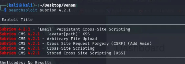searchsploit results for Subrion 4.2.1